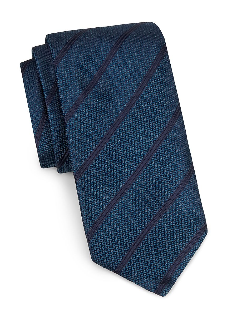 Men's Textured Striped Silk Tie - Teal