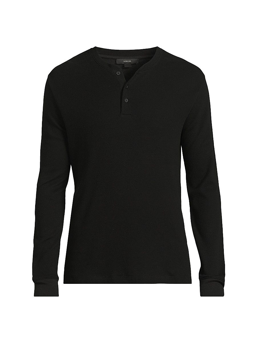 Men's Jacquard Ribbed Henley - Black - Size XL