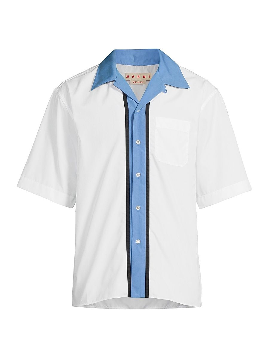 Men's Vertical Stripe Poplin Bowling Shirt - Lily White - Size 46