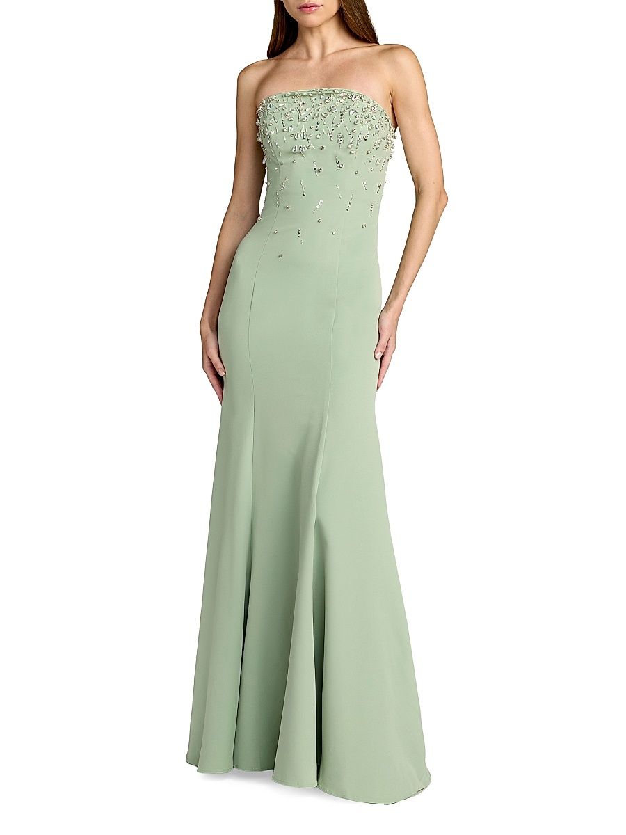 Women's Embellished Strapless Crepe Mermaid Gown - Sage - Size 12