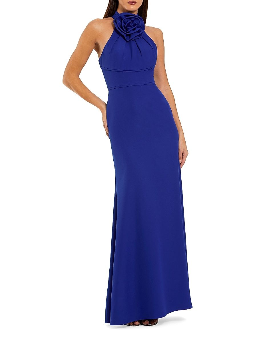 Women's Rosette Sleeveless Crepe Column Gown - Cobalt - Size 12