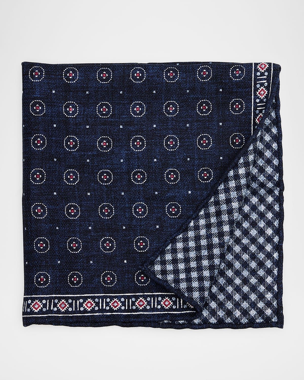 Men & apos;s Double-Face Geometric-Check Silk Pocket Square