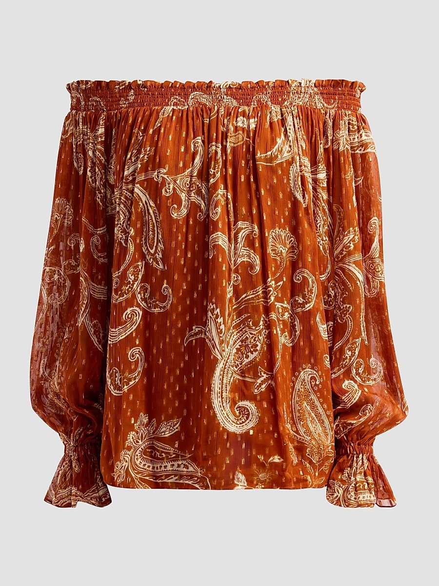 Women's Ruza Paisley Smocked Off-the-Shoulder Top - Size XS