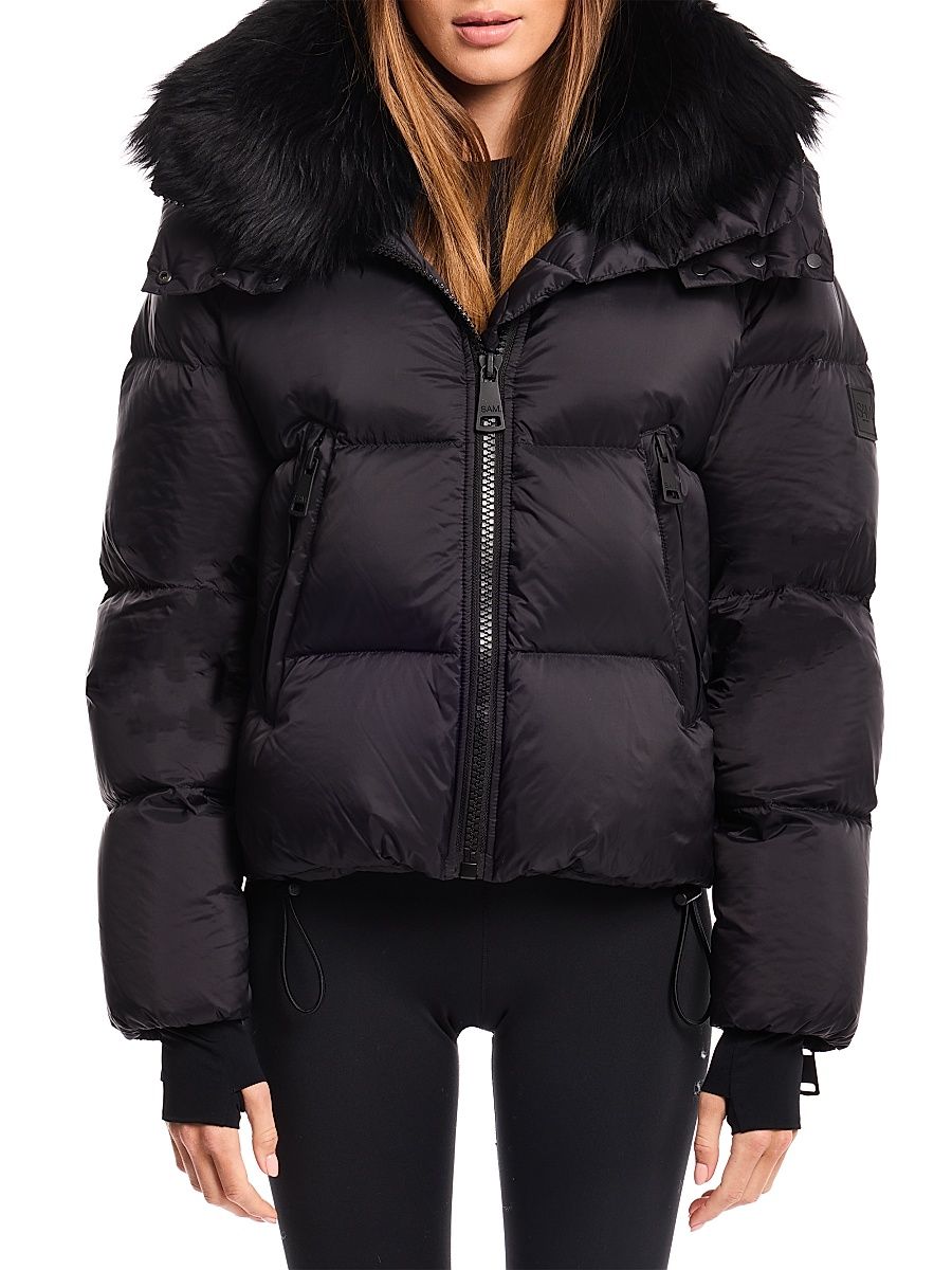 Women's Kaia Down Shearling Collar Coat - Black - Size XL