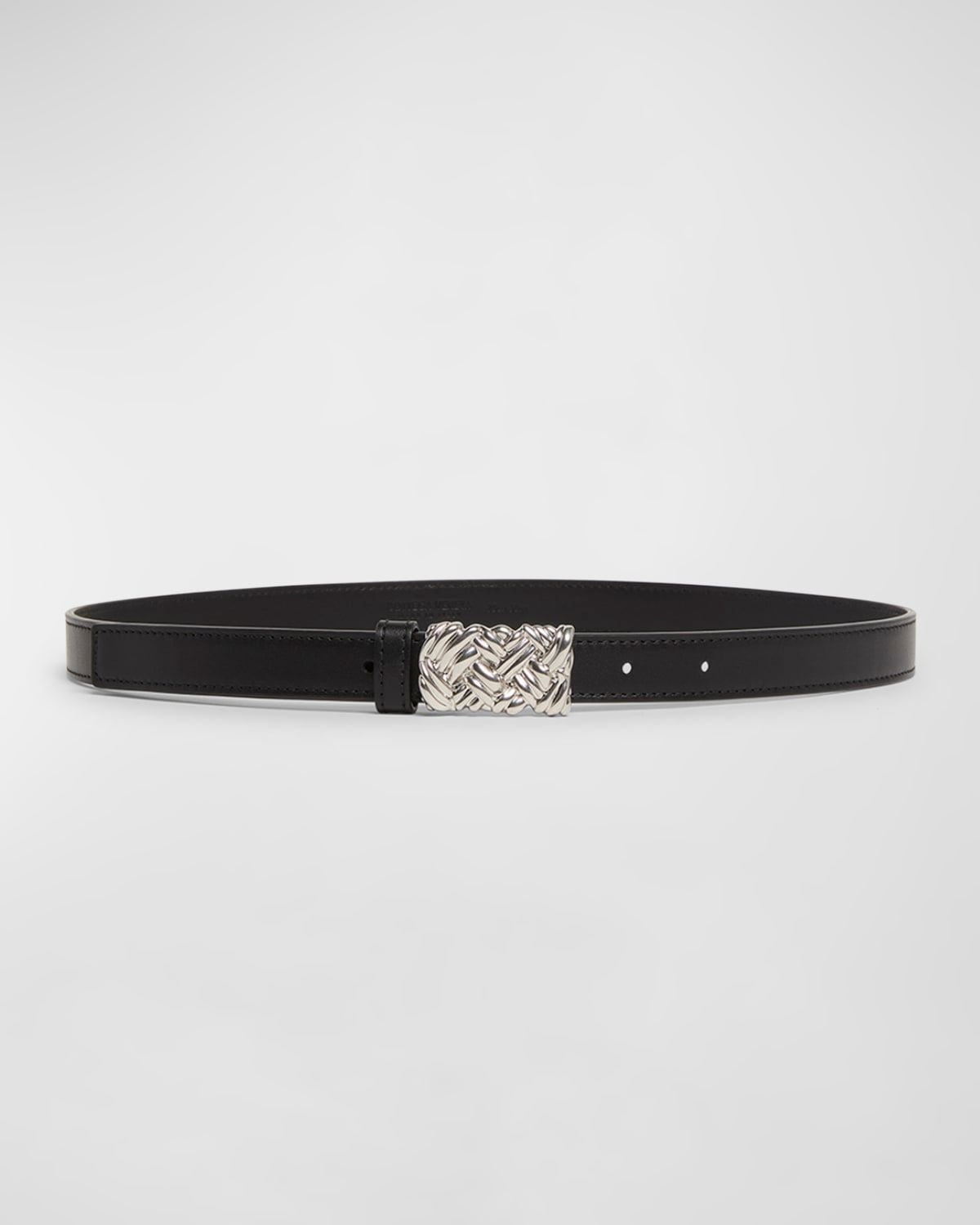 Woven Buckled Leather Skinny Belt