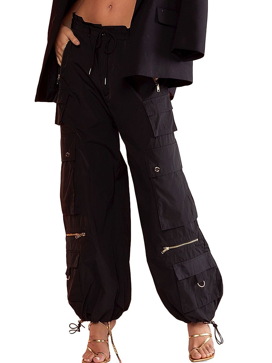 Women's Relaxed Nylon Cargo Pants - Black - Size Medium