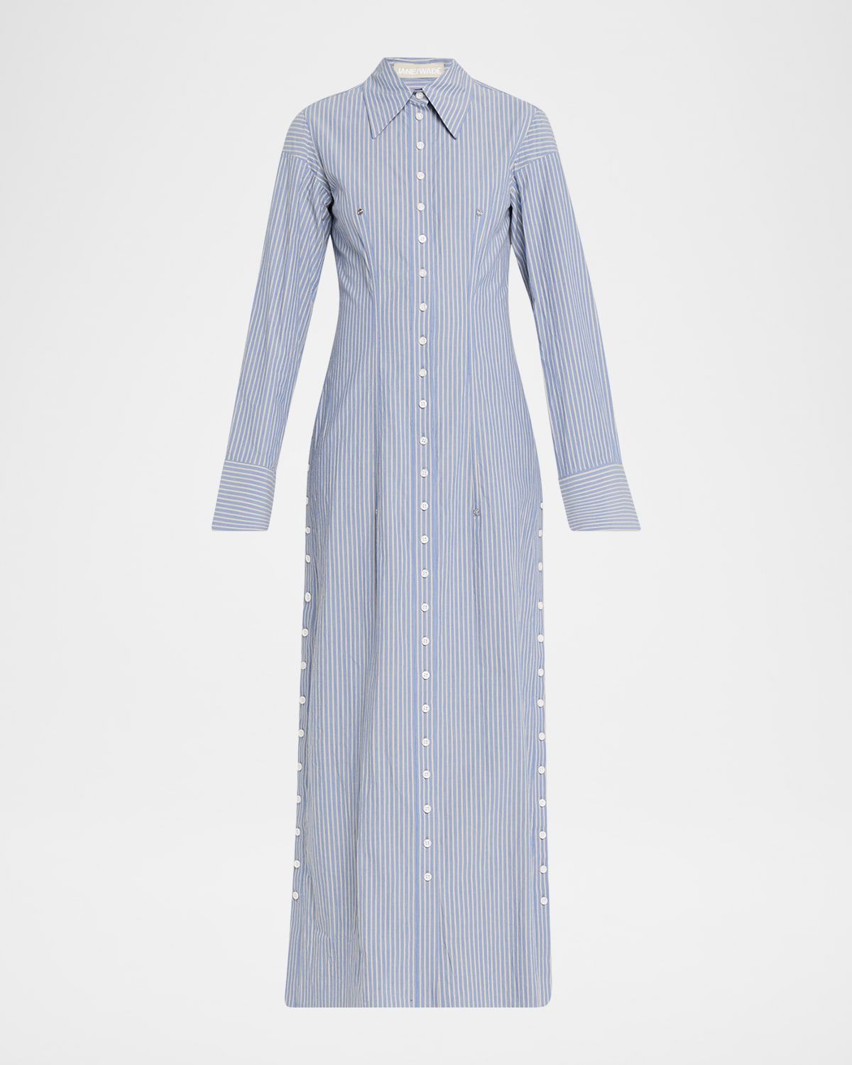 Long Button-Front Pinstripe Shirtdress
