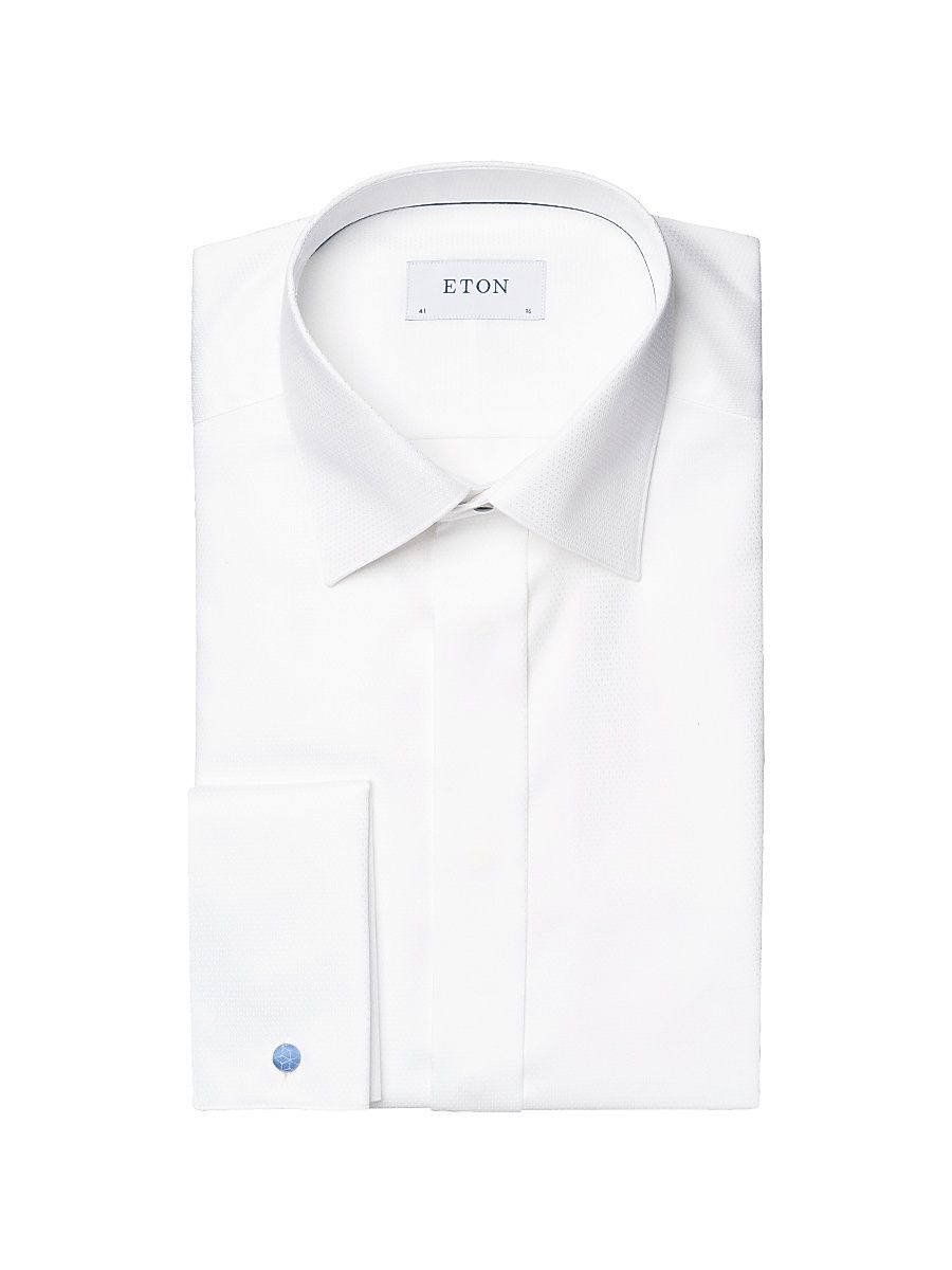Men's Slim-Fit Diamond-Weave Cotton Formal Shirt - White - Size 18