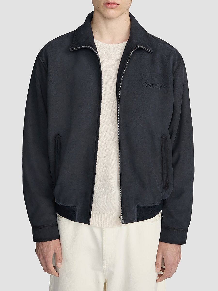 Men's FRAME x Sotheby's Suede Zip-Up Bomber Jacket - Navy Washed - Size XL