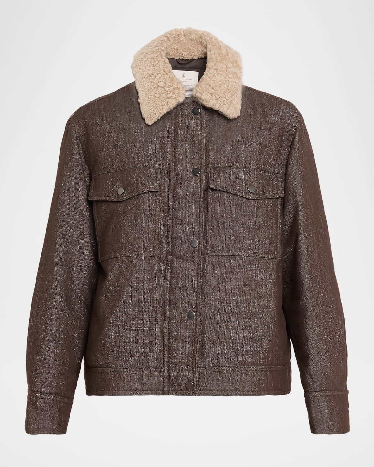 Sparkling Wool-Blend Padded Jacket with Removable Shearling Collar