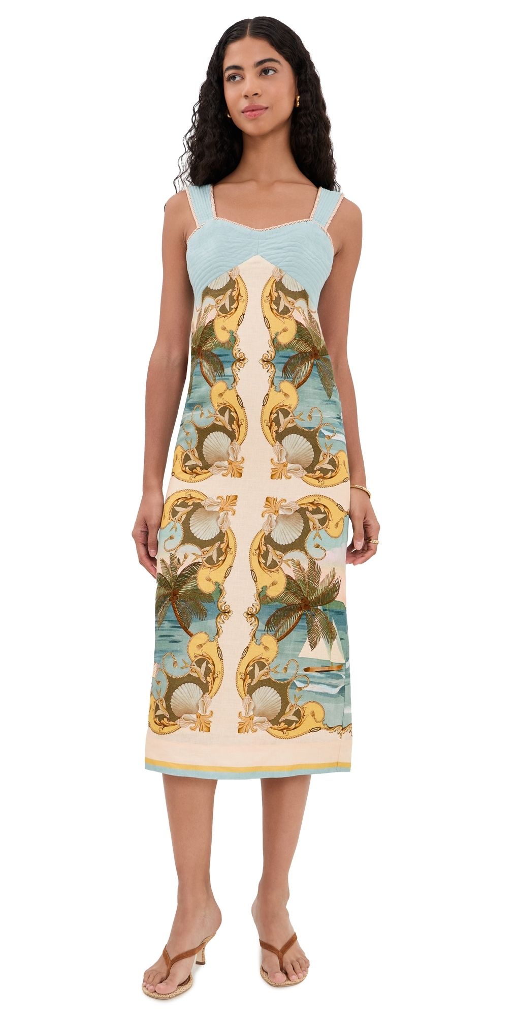 FARM Rio Royal Sea Linen Dress ROYAL SEA MULTICOLOR XL