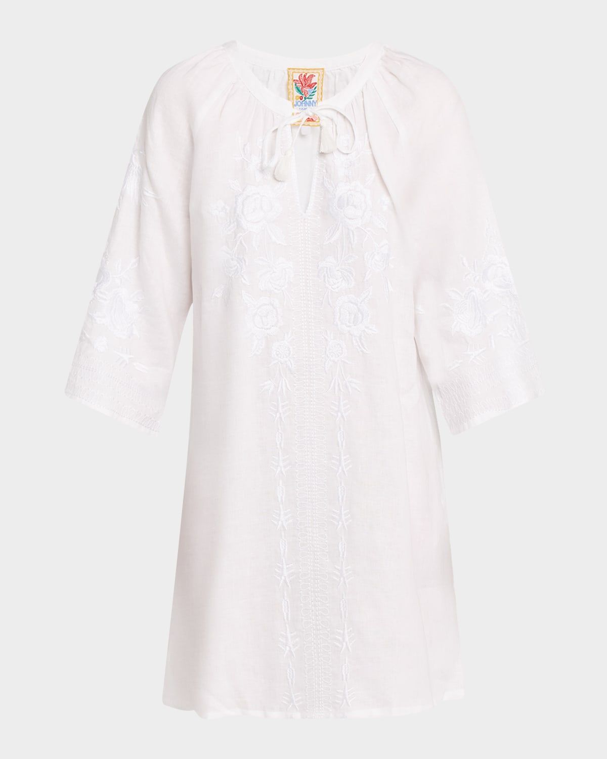 Floral-Embroidered Mini Shift Dress