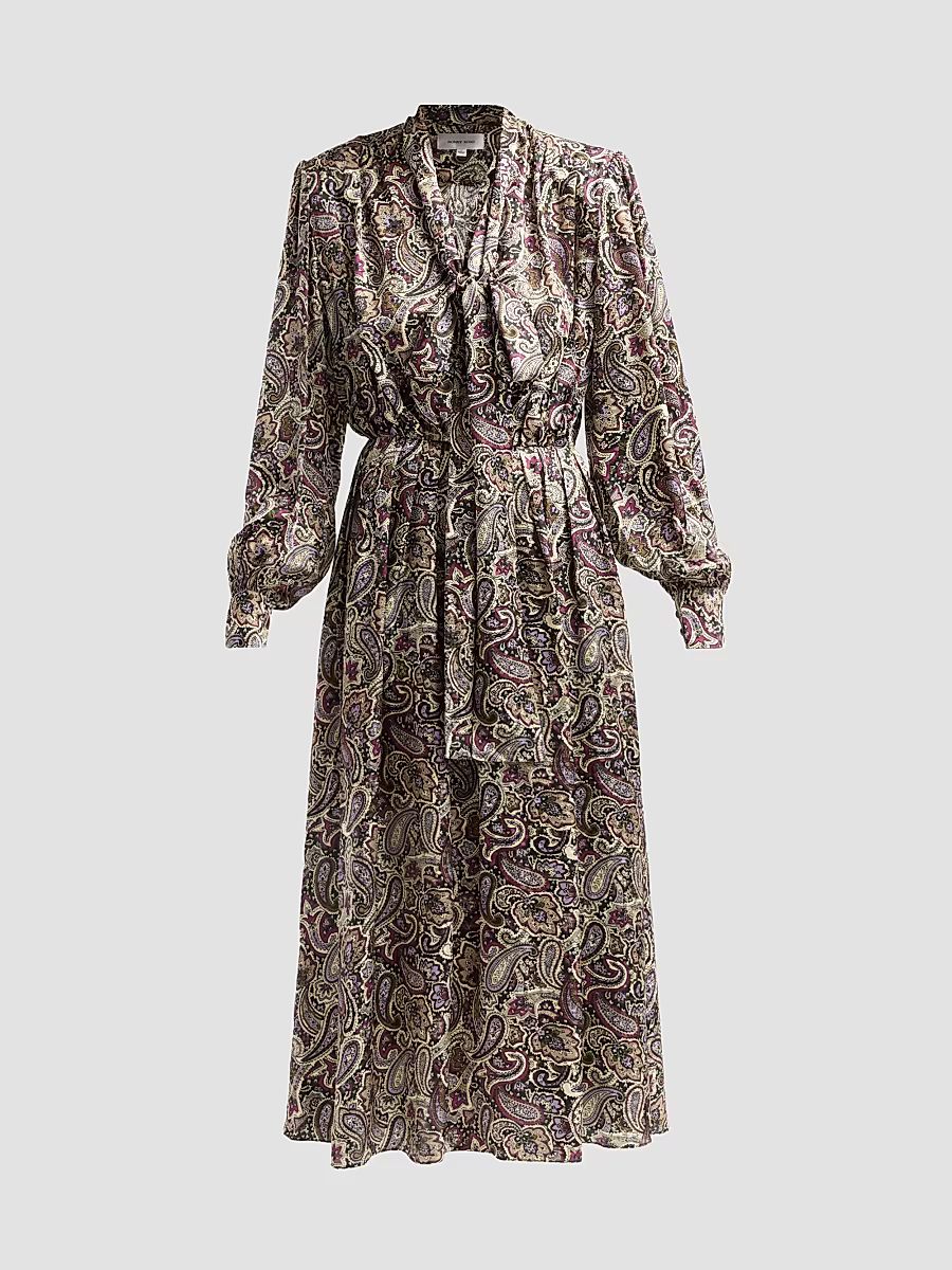 Women's Anora Paisley Silk-Blend Dress - Purple Multi - Size XL