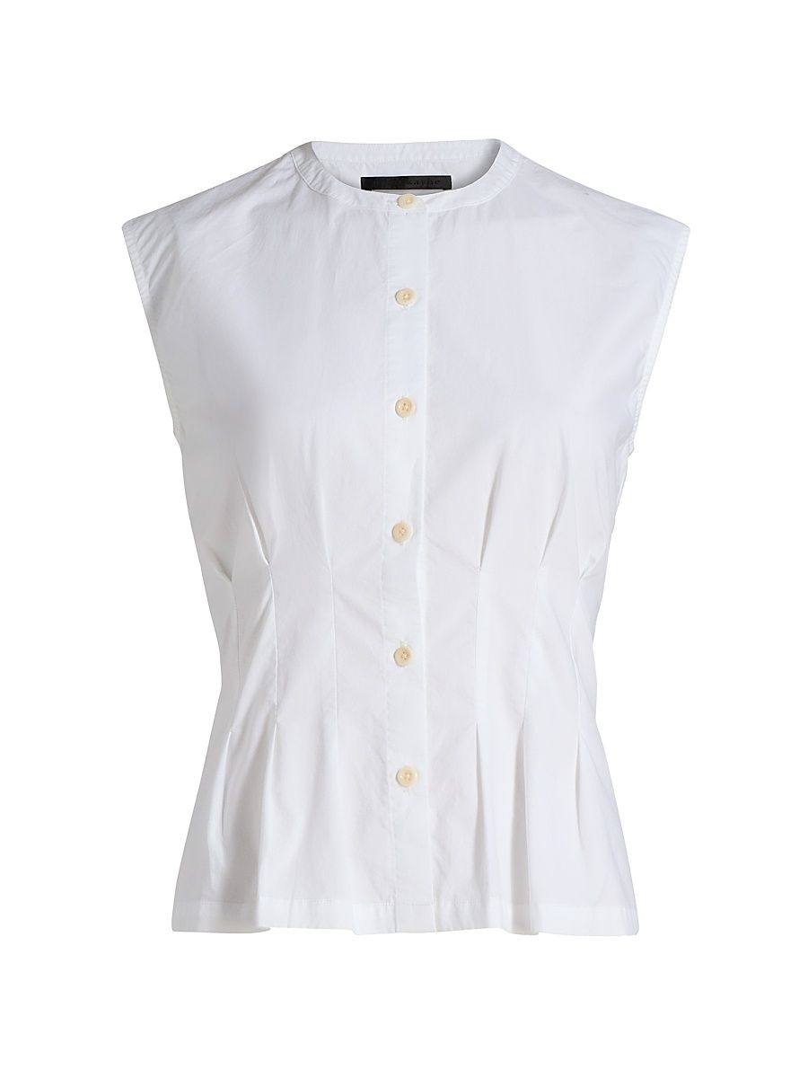 Women's Lara Pleated Cotton Poplin Top - White - Size XL
