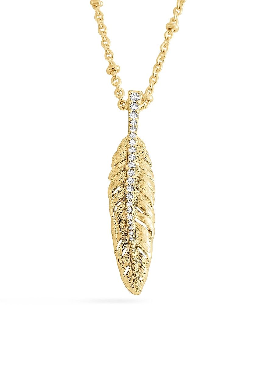 Women's Feather 18K-Gold-Plated & Cubic Zirconia Pendant Necklace - Gold