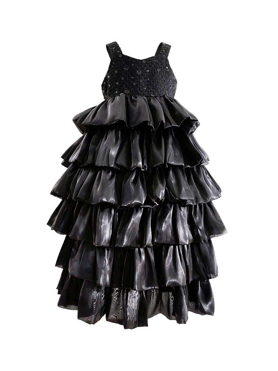 Little Girl's & Girl's Ruffle Tiered Gala Dress - Black - Size 9