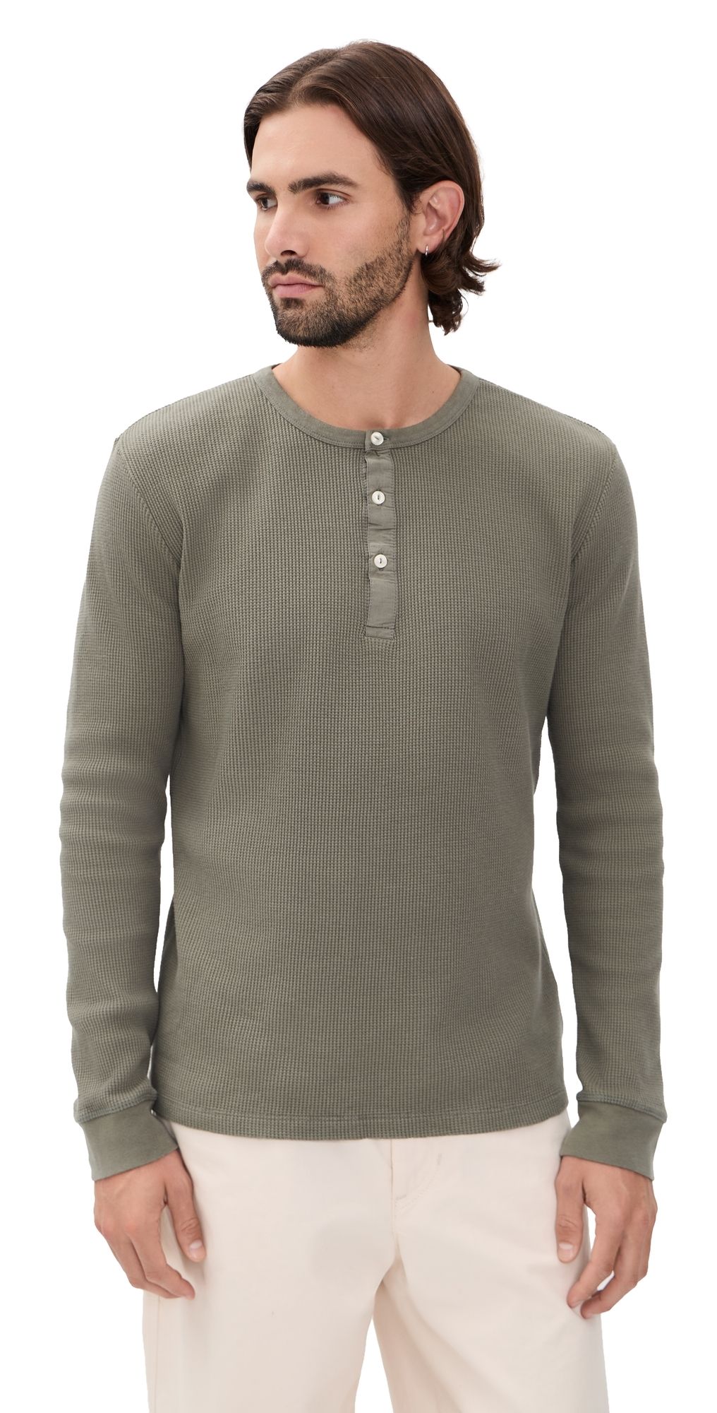 Joe's Jeans Long Sleeve Henley Waffle Tee Tea Leaf XL