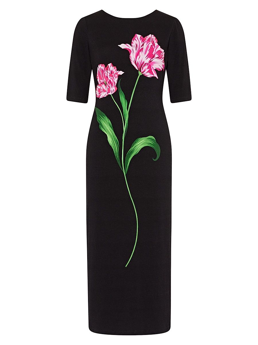 Women's Abbygail Poppy Jersey Midi-Dress - Black Multi - Size 12