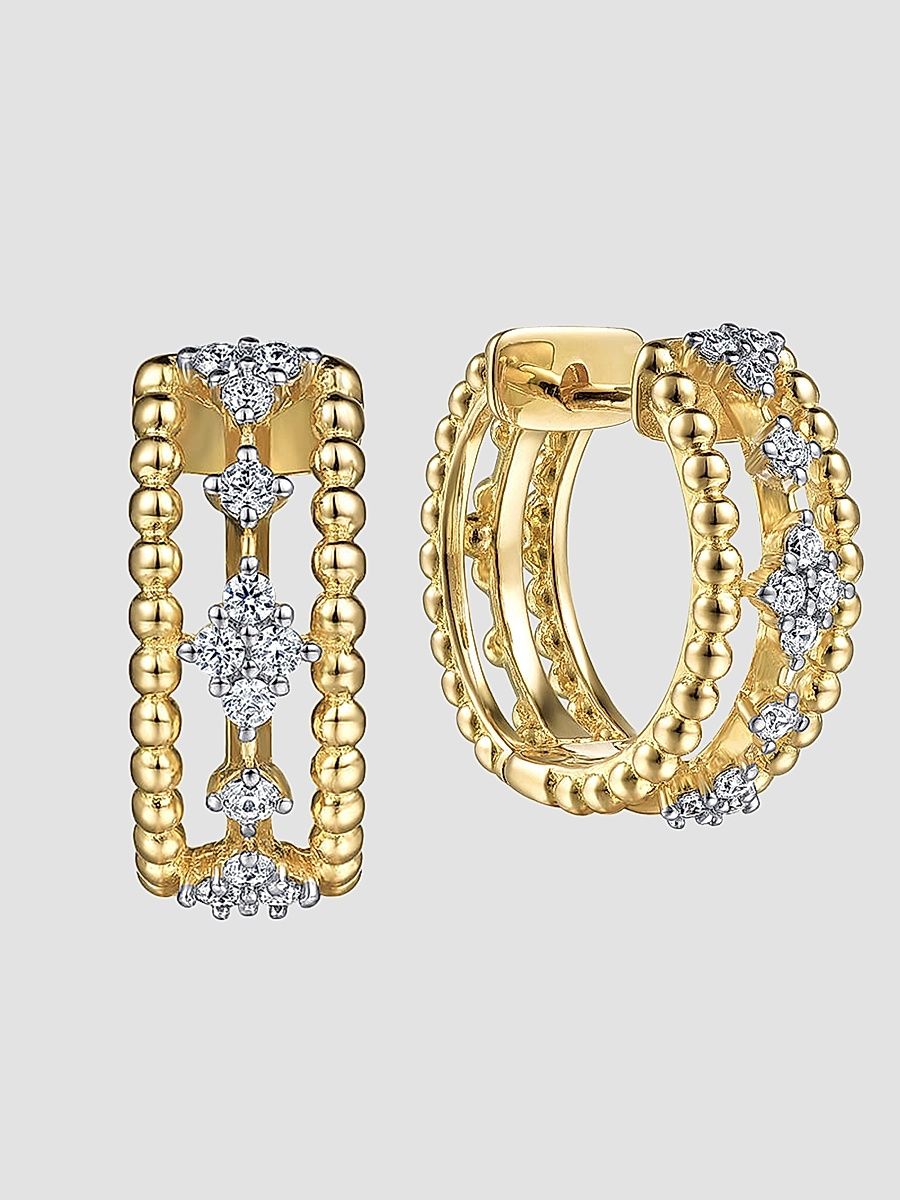 Gabriel & Co Women's Bujukan 14K White & Yellow Gold & 0.30 TCW Diamond Huggie Hoops - Yellow Gold