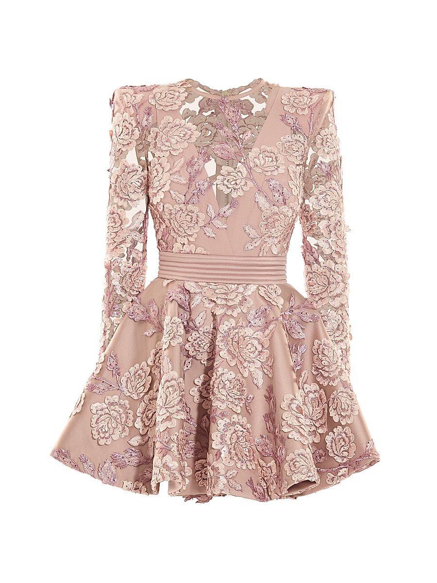 Women's The Kiss In The Field Lace-Embroidered Minidress - Beige - Size 14