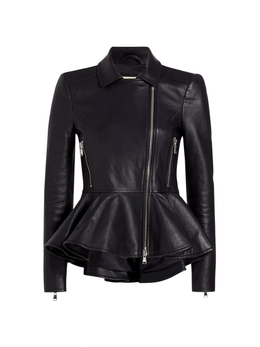 L'AGENCE Women's Lyric Leather Peplum Biker Jacket - Black - Size XS