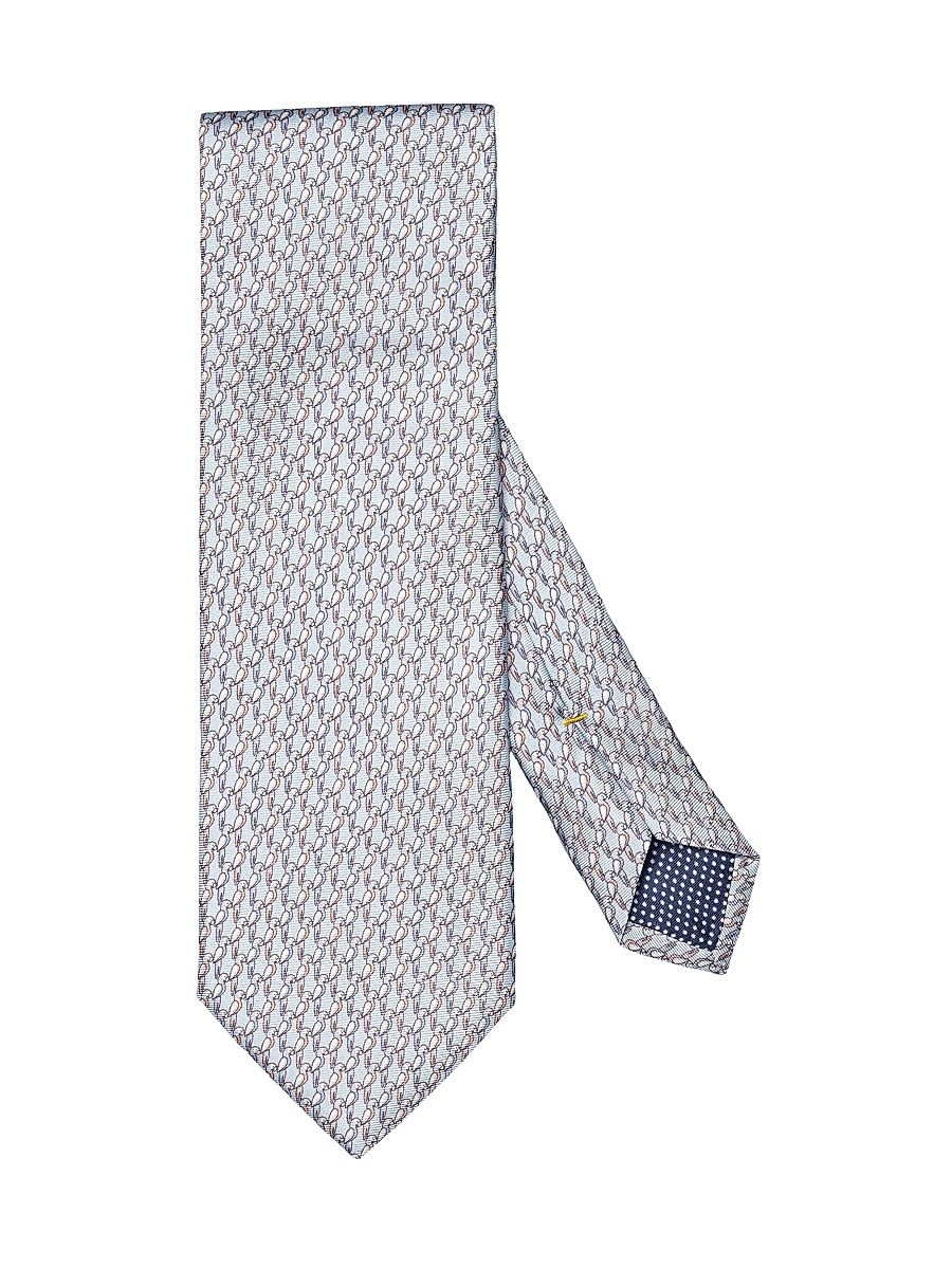 Men's Parrot Print Silk Tie - Light Blue