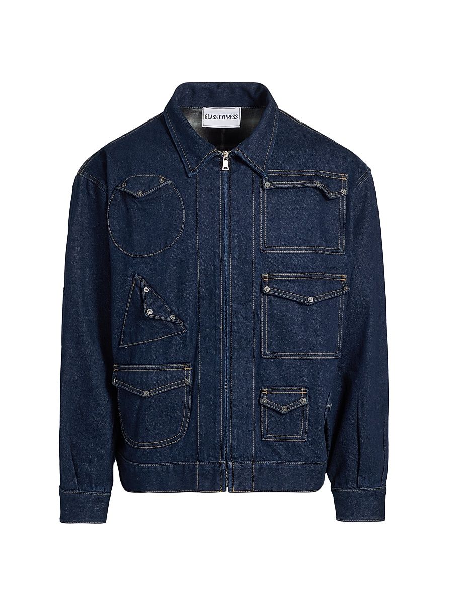 Men's Denim Multi-Pocket Zip-Front Jacket - Dark Blue - Size Large