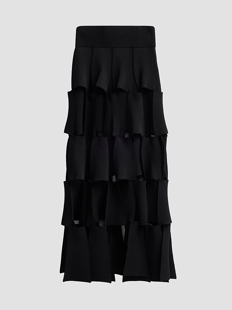 Women's Knitted Multi Trapeze Skirt - Black - Size Large