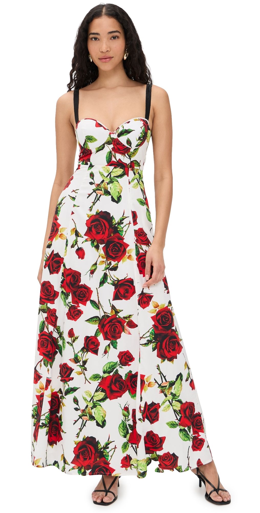 L'AGENCE Sutton Beaded Strap Maxi Dress White/Red Romantic Rose 0