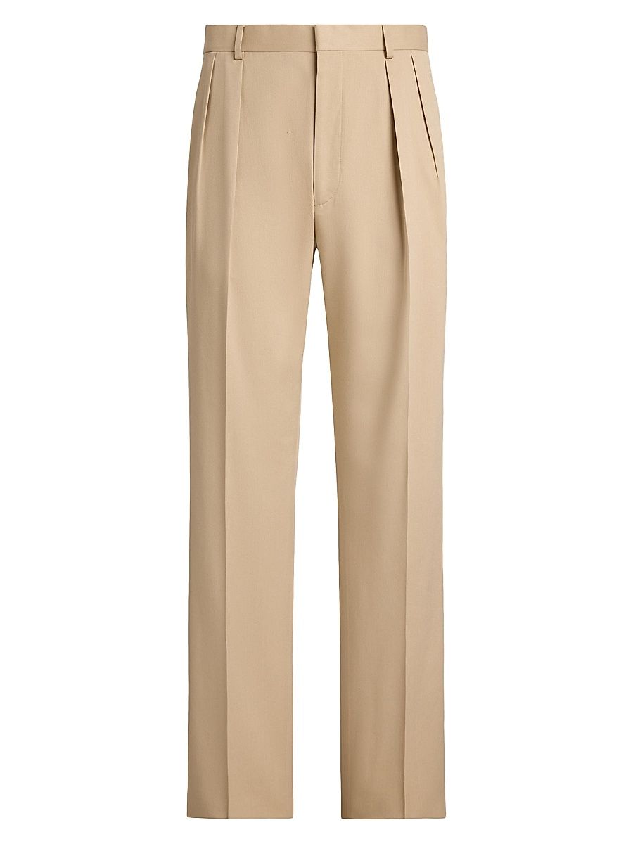 Men's Silk Gabardine Pleated Trousers - Sand - Size 38