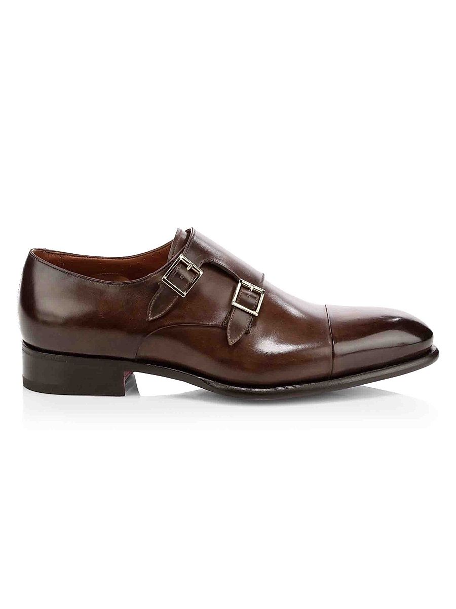 Men's Ira Double Monk Strap Leather Loafers - Medium Brown - Size 9.5