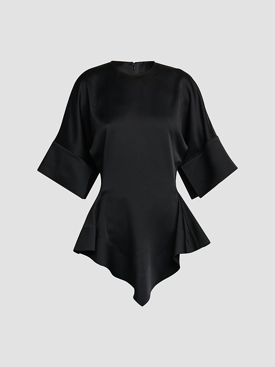 Women's Ruffled Satin Top - Black - Size 8