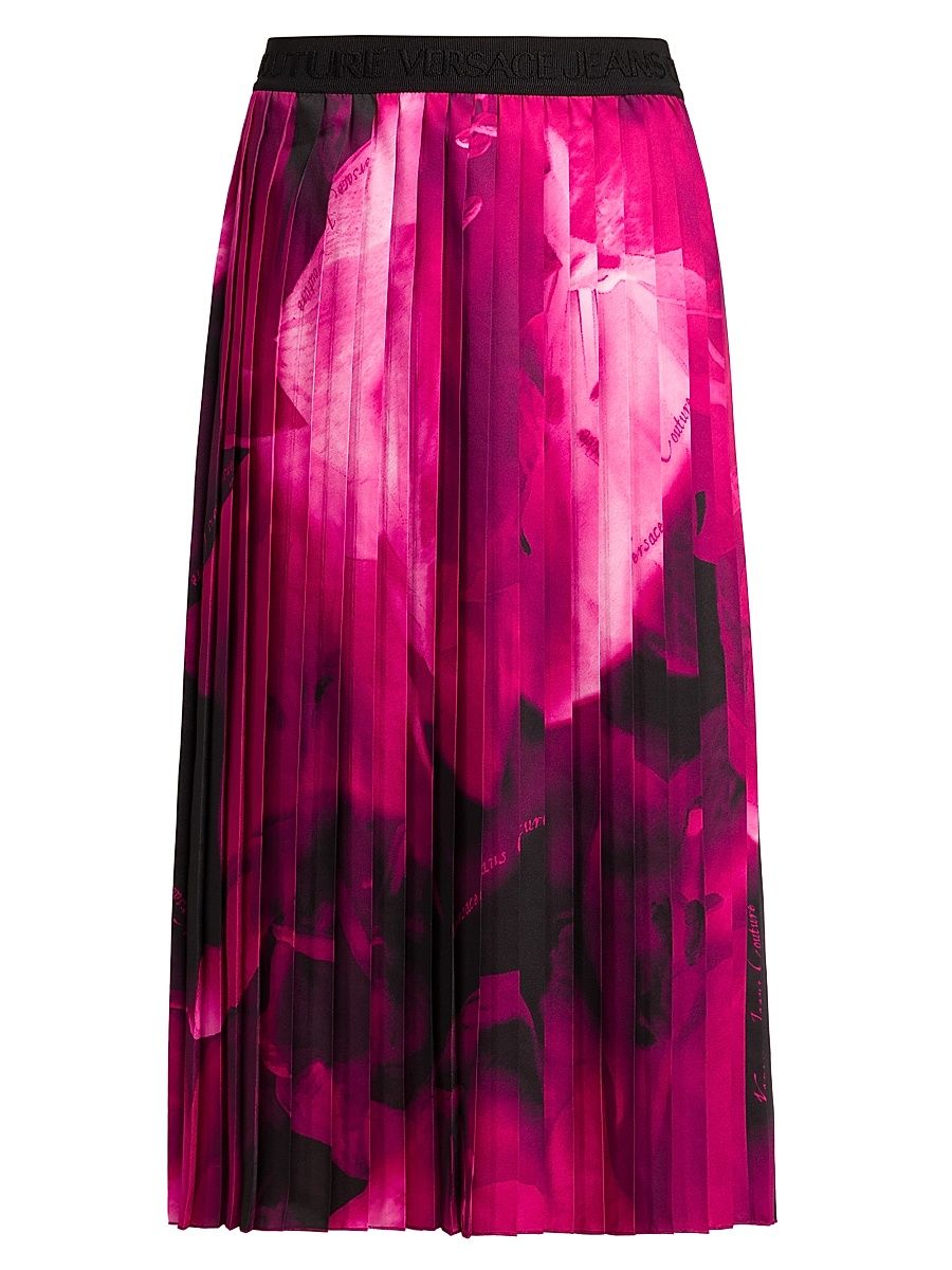 Women's Printed Pleated Midi-Skirt - Magenta - Size 10