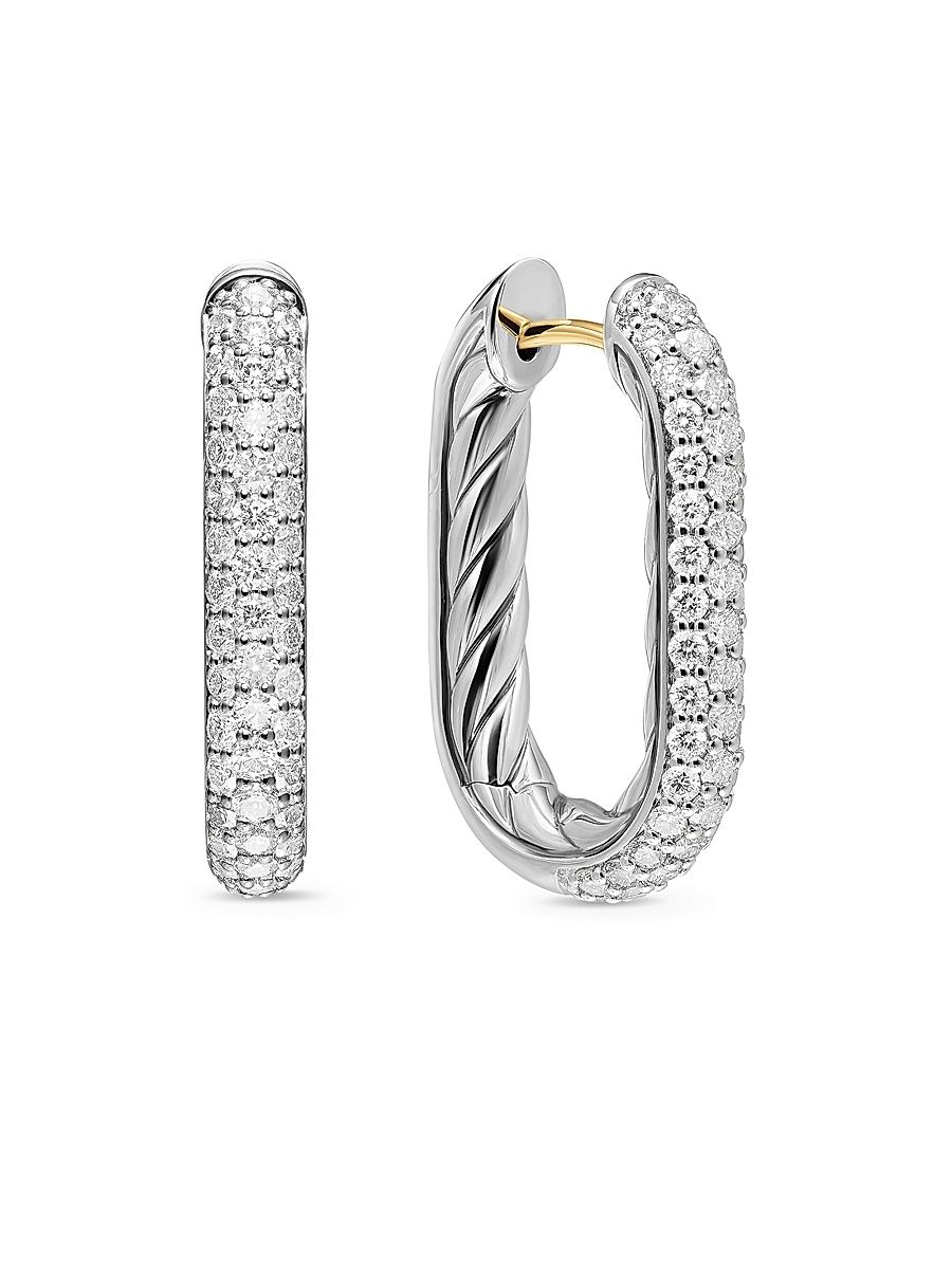 Women's Madison Smooth Hoop Earrings in Sterling Silver with Diamonds, 24.3MM - Diamond