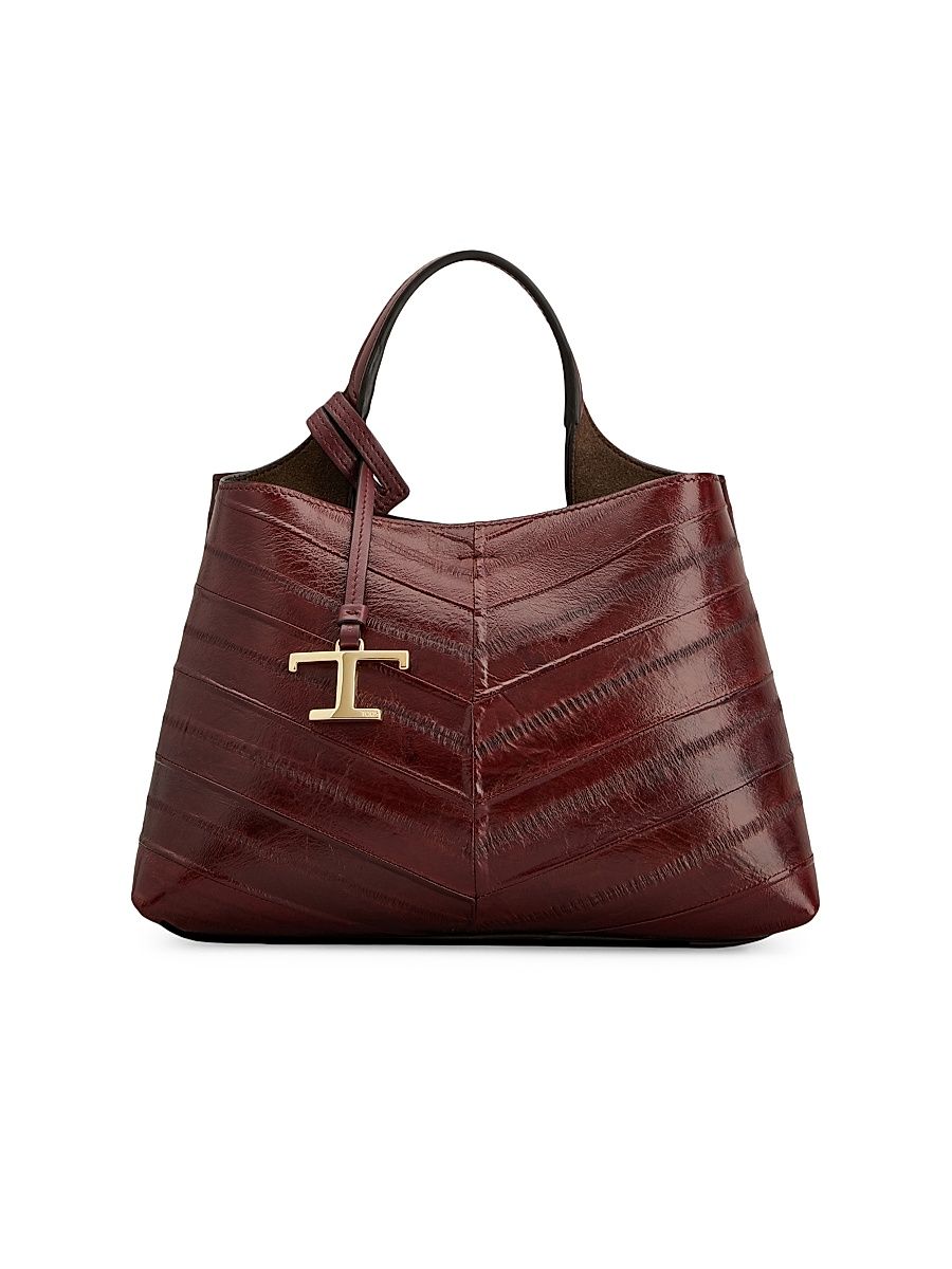 Women's Logo Eel-Effect Leather Top Handle Bag - Rosso Borgogna Cabernet Red