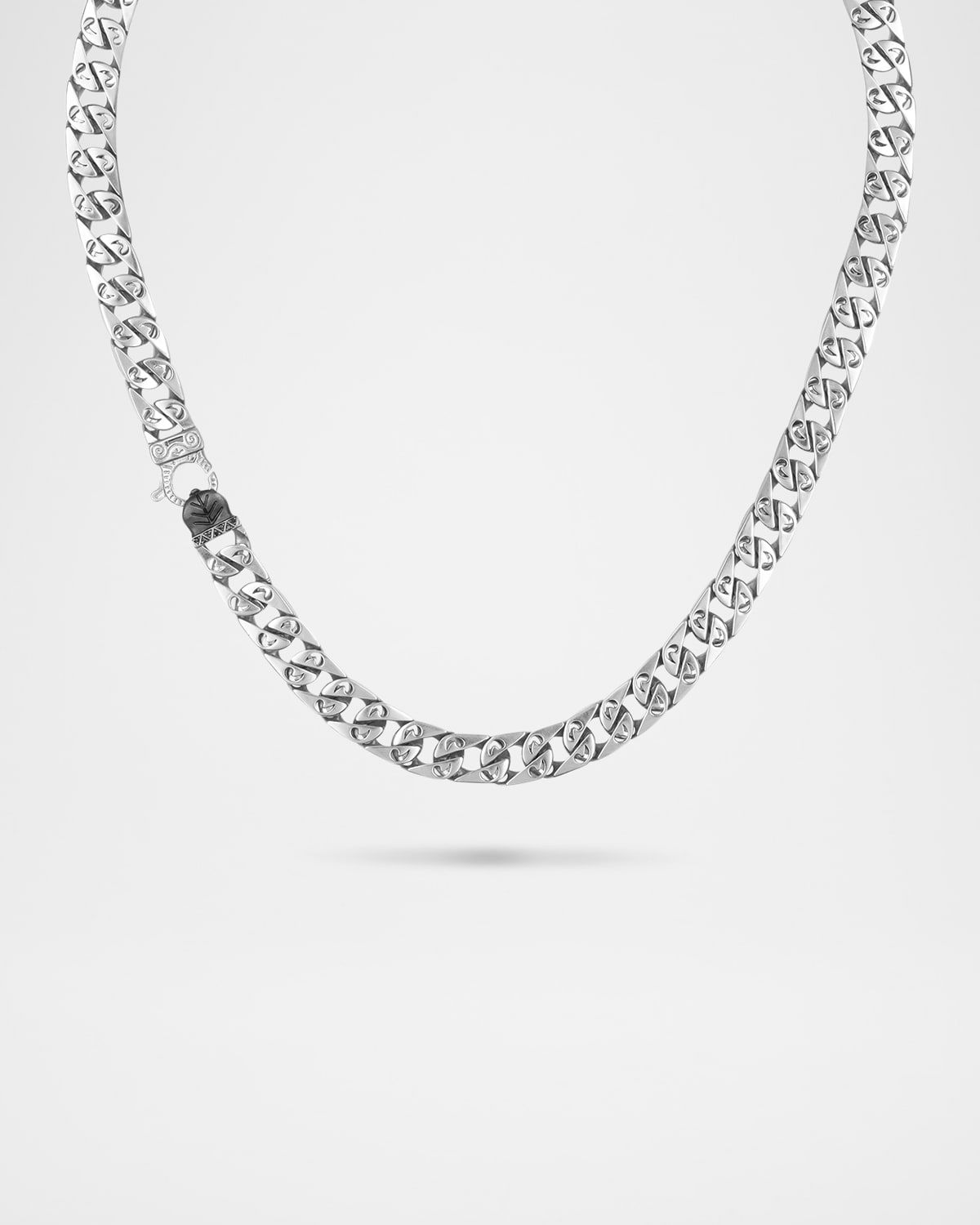Men & apos;s Flaming Tongue Wide-Link Sterling Silver Necklace with Black Diamonds, 22"