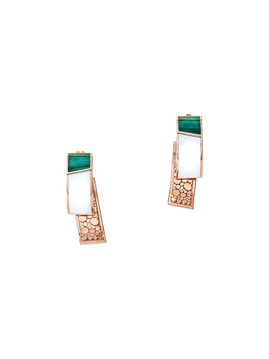 Women's Volumi 18K Rose Gold, Enamel & Malachite Drop Earrings - Rose Gold