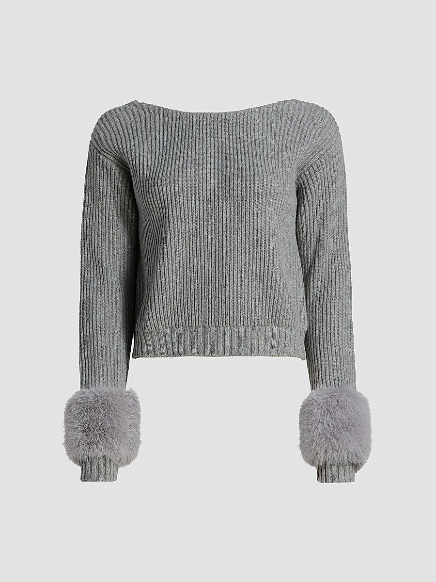 Ramy Brook Women's Lisa Ribbed Wool-Blend Sweater - Heather Grey - Size Medium