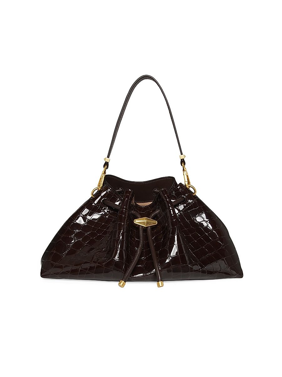 Women's Cinch Croc Embossed Leather Bucket Bag - Sambuco Gold