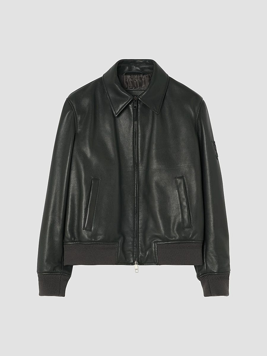 Men's Bloomsbury Leather Bomber Jacket - Soot Grey - Size 44