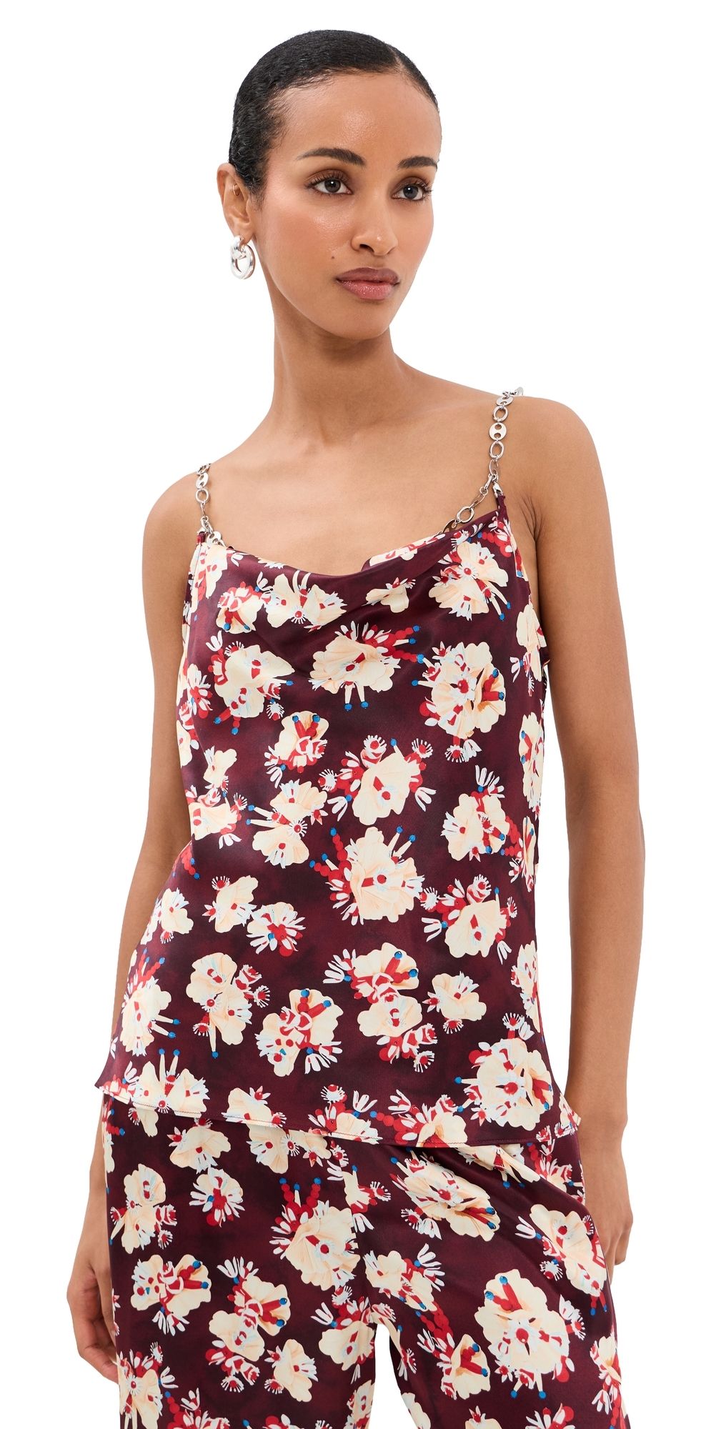rabanne Silk Floral Top Flowers Trims Purple/Yel 44