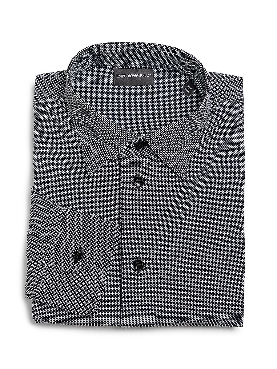 Men's Micro-Print Sport Shirt - Black - Size Large