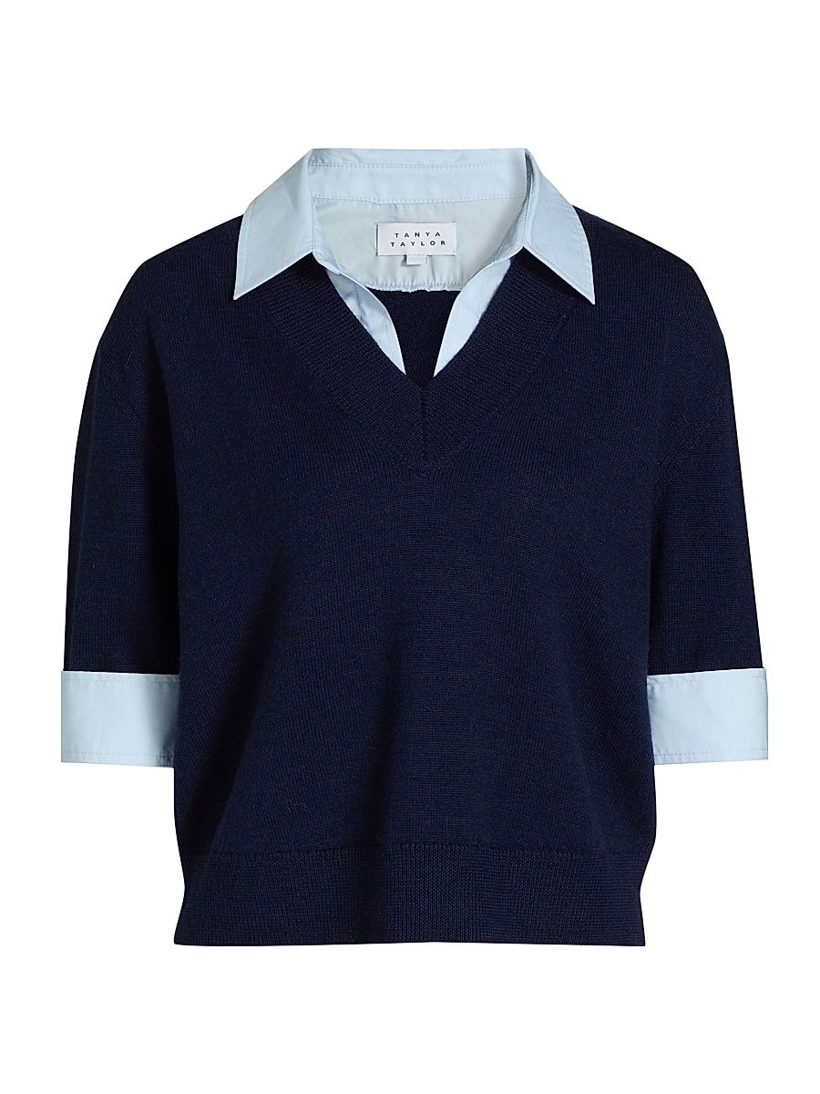 Women's Esme Sweater Combo Top - Maritime Blue Melange Oxford - Size XL