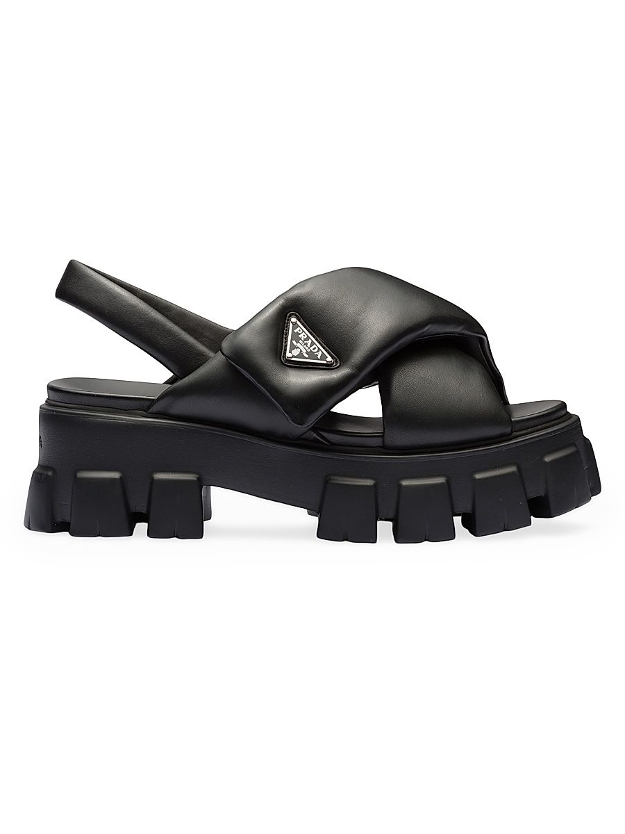 Women's Monolith Padded Nappa Leather Sandals - Black - Size 10.5