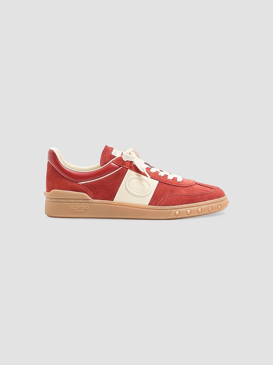 Valentino Men's Upvillage Low Top Sneakers in Split Leather - Red Ivory - Size 13