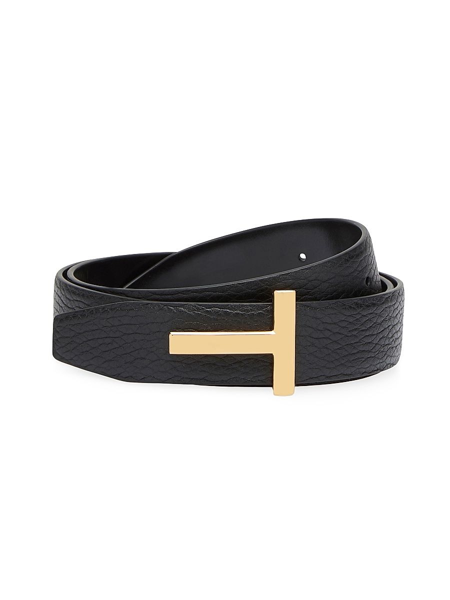 Women's T Logo Leather Reversible Belt - Black - Size Medium