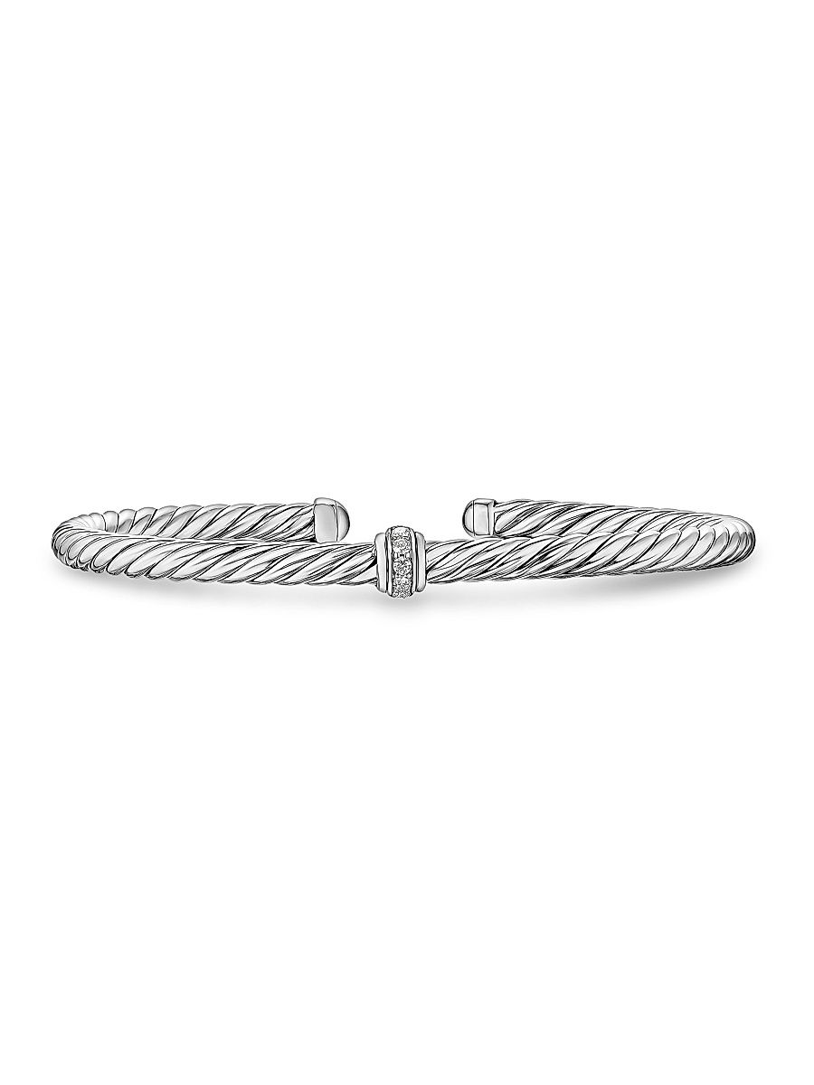 Women's Cable Flex Station Bracelet in Sterling Silver - Diamond - Size Medium