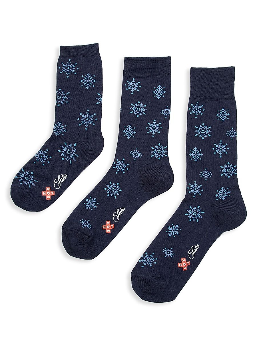 Men's Snowflake Matching Family Socks 3-Piece Set - Navy