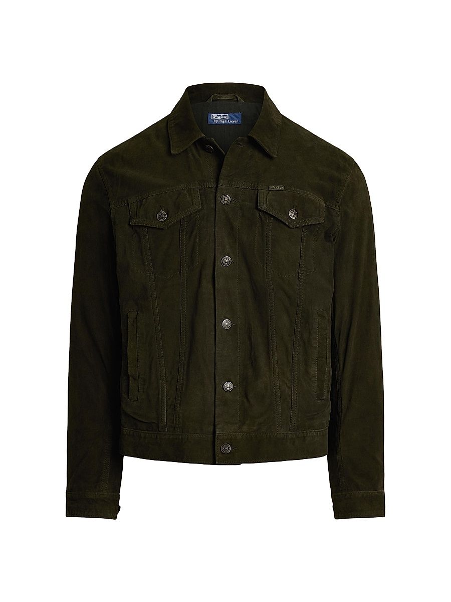 Men's Icon Suede Button-Down Trucker Jacket - Olive Smoke - Size Small