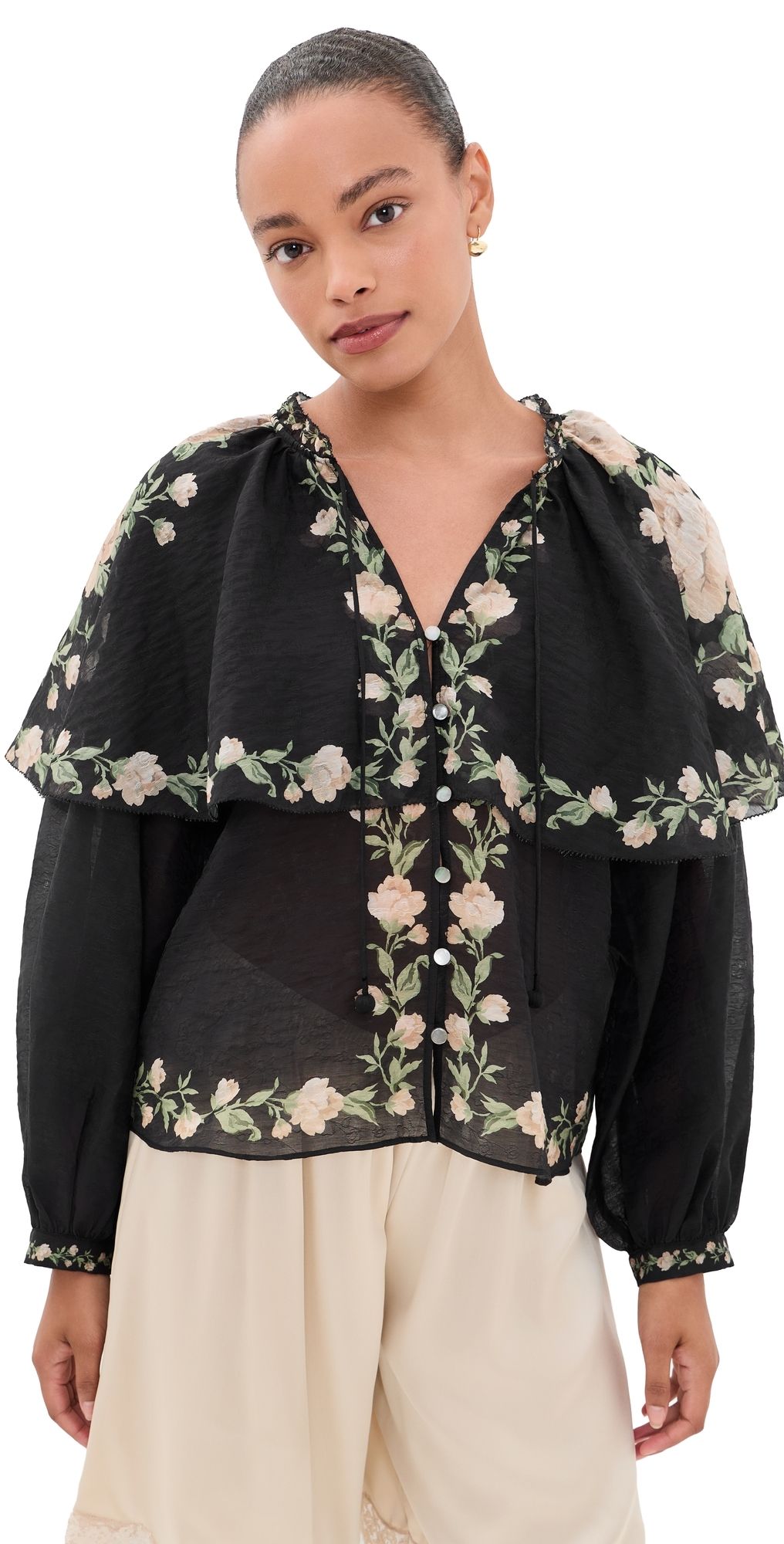 Sea Christina Print Cape Blouse Black L